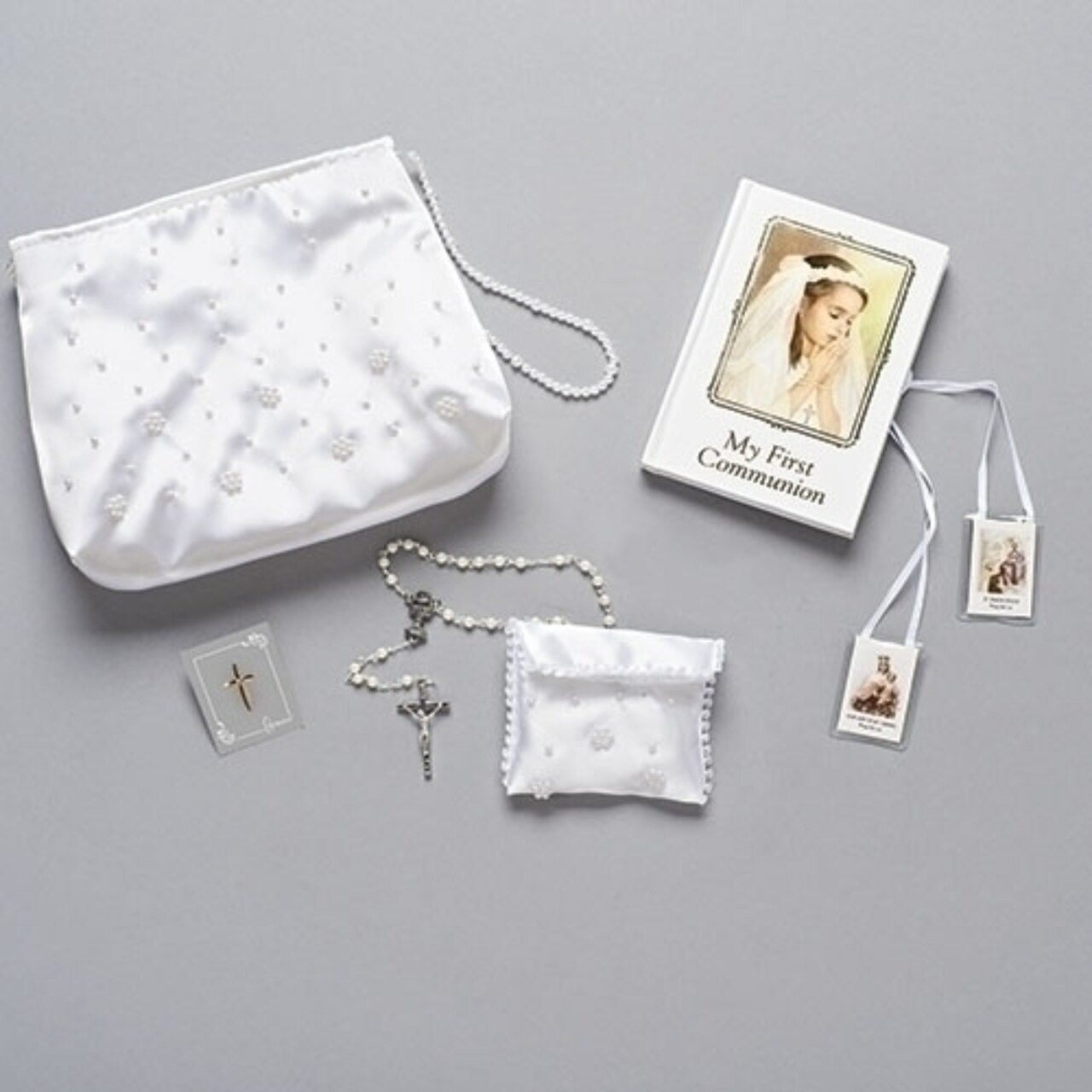 Roman 6-Piece Girls First Communion Purse - 7.25" - White and Silver